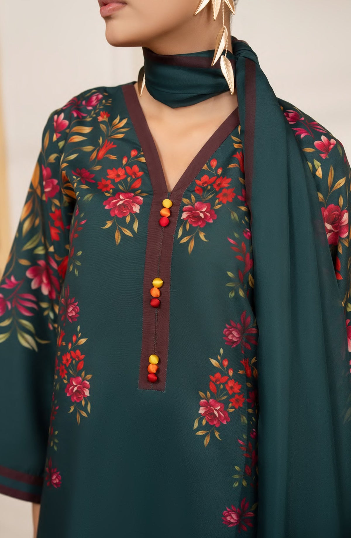 Gul e Jana by Casual Lite Premium Printed Silk Viscose Stitched 3 Piece Suit - Verdant Bloom - CL25GLJ - Green - Casual Collection