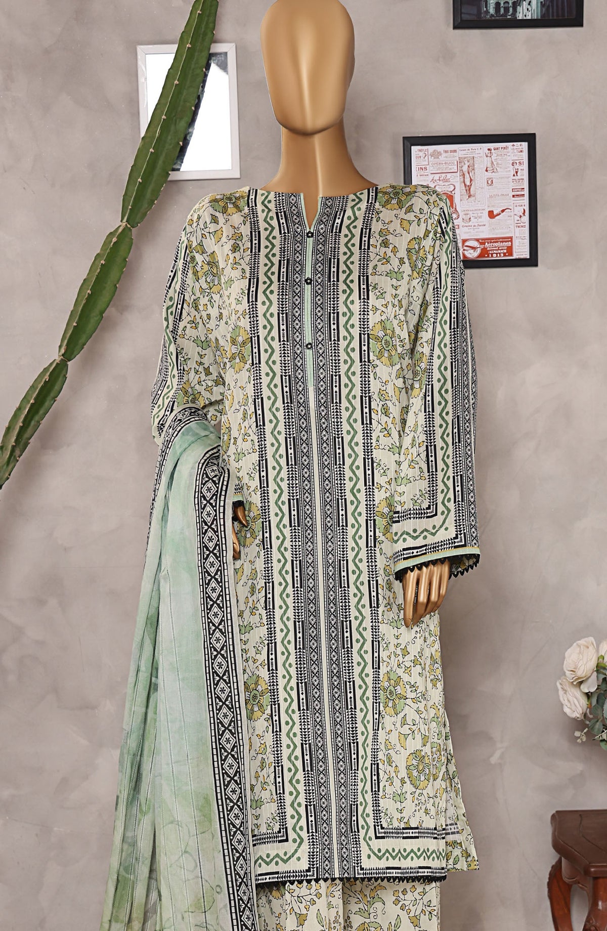 Nayab by HZ Textile Digital Printed Lawn Unstitched 3 Piece Suit - HZ25NYB2 - NPD-05 - Green - Summer Collection