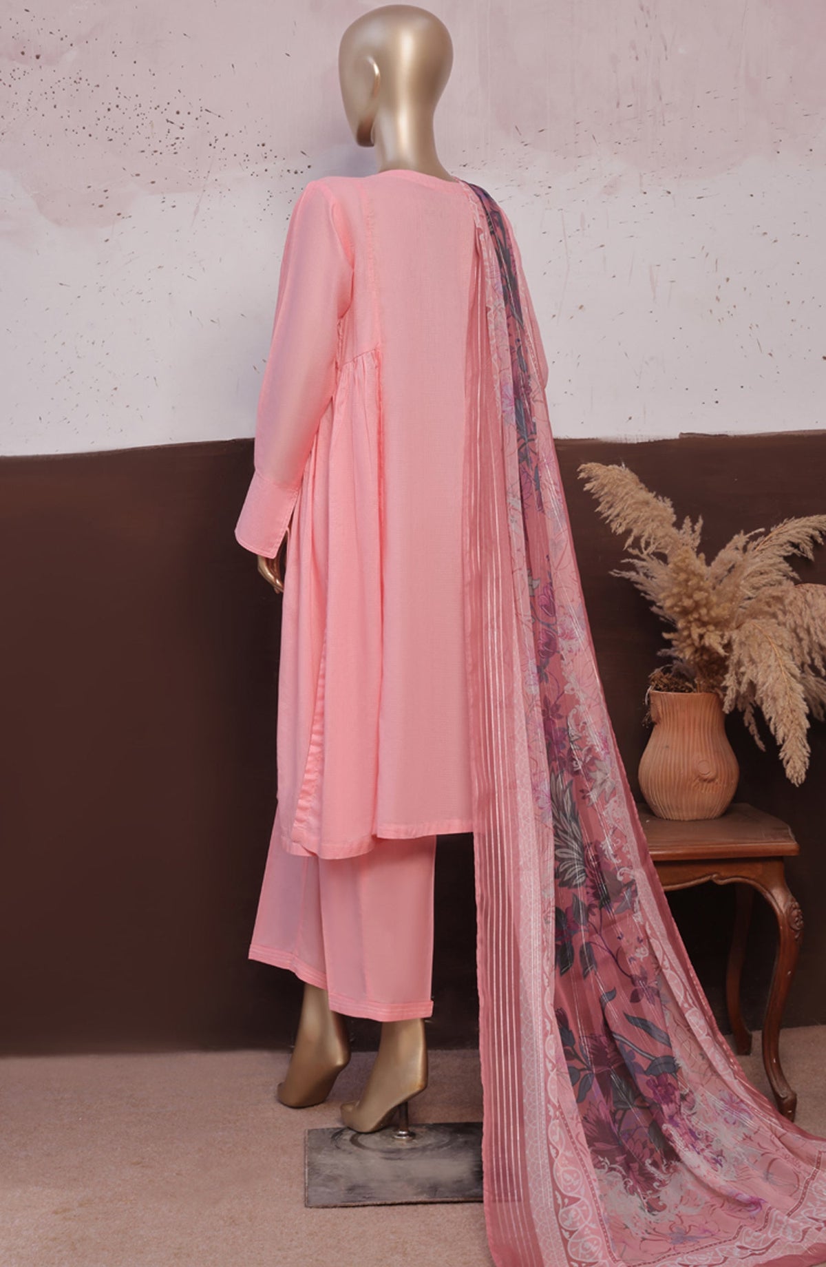 HZ Daily Drop Solids Twinset Printed Dobby Lawn Stitched 3 Piece Suit - SDJ-3P-S05 - HZ25DLD - Light Pink - Casual Collection