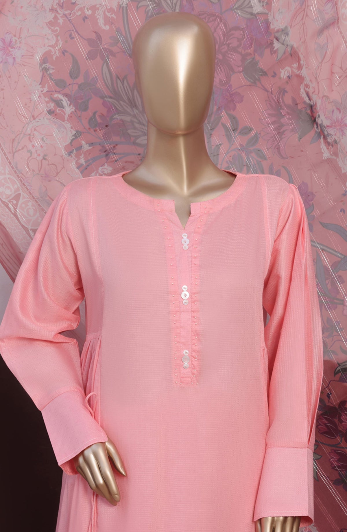 HZ Daily Drop Solids Twinset Printed Dobby Lawn Stitched 3 Piece Suit - SDJ-3P-S05 - HZ25DLD - Light Pink - Casual Collection