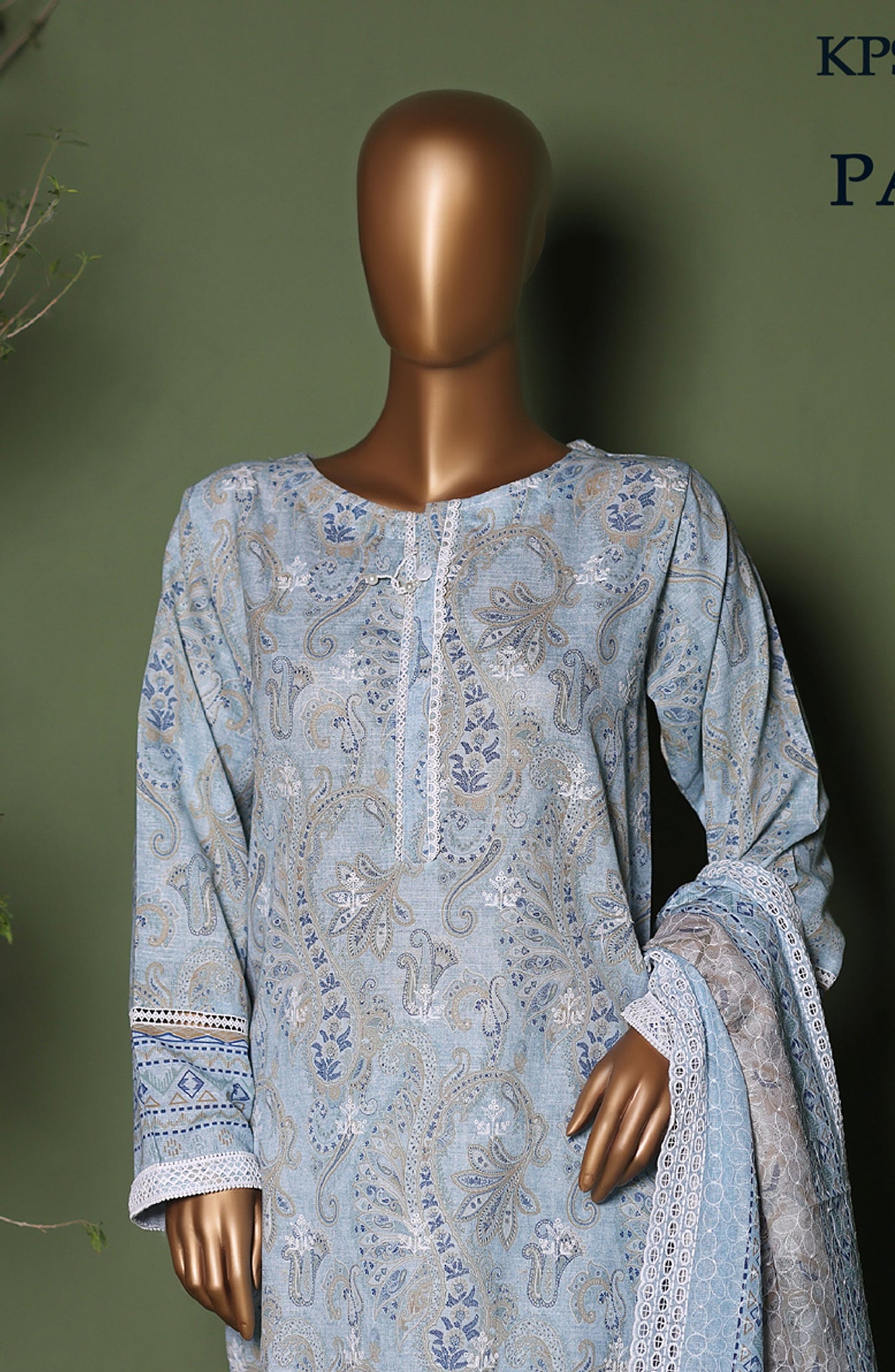 HZ Printkari Embroidered Khaddar Stitched 3 Piece Suit - KPS-3P-2545 Paisley Blue - HZ25KHP - Blue - Winter Collection