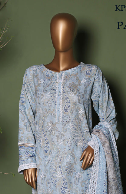 HZ Printkari Embroidered Khaddar Stitched 3 Piece Suit - KPS-3P-2545 Paisley Blue - HZ25KHP - Blue - Winter Collection