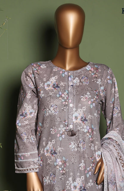 HZ Printkari Embroidered Khaddar Stitched 3 Piece Suit - KPS-3P-2546 Dusty Ash - HZ25KHP - Grey - Winter Collection