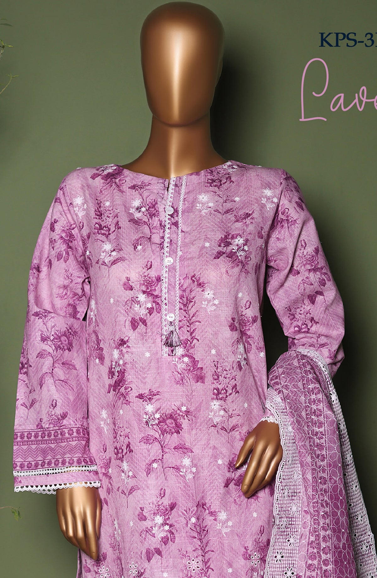 HZ Printkari Embroidered Khaddar Stitched 3 Piece Suit - KPS-3P-2543 Lavender - HZ25KHP - Pink - Winter Collection