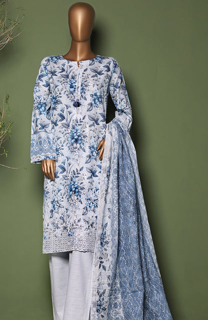 HZ Printkari Embroidered Khaddar Stitched 3 Piece Suit - KPS-3P-2548 Faded Sky - HZ25KHP - Light Blue - Winter Collection