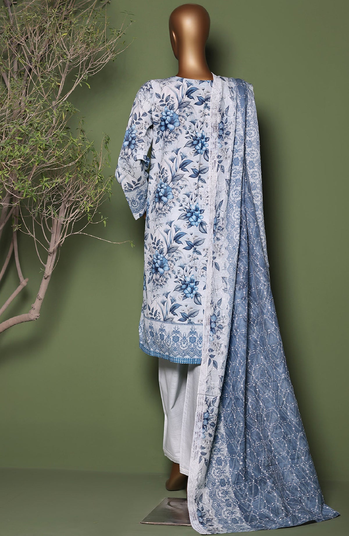 HZ Printkari Embroidered Khaddar Stitched 3 Piece Suit - KPS-3P-2548 Faded Sky - HZ25KHP - Light Blue - Winter Collection