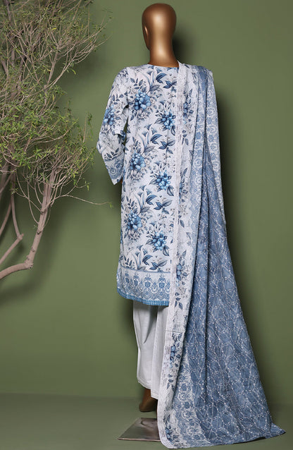 HZ Printkari Embroidered Khaddar Stitched 3 Piece Suit - KPS-3P-2548 Faded Sky - HZ25KHP - Light Blue - Winter Collection