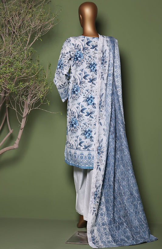 HZ Printkari Embroidered Khaddar Stitched 3 Piece Suit - KPS-3P-2548 Faded Sky - HZ25KHP - Light Blue - Winter Collection