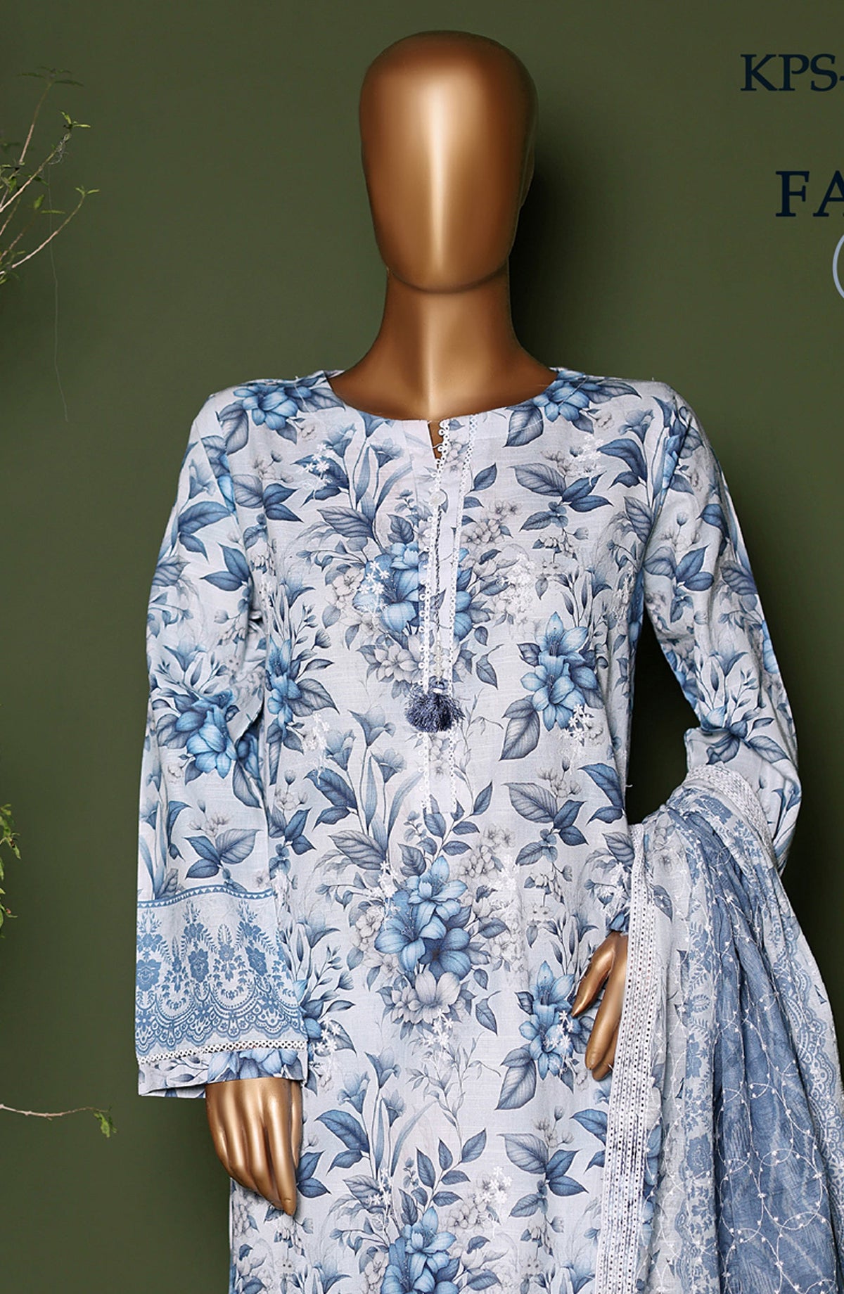 HZ Printkari Embroidered Khaddar Stitched 3 Piece Suit - KPS-3P-2548 Faded Sky - HZ25KHP - Light Blue - Winter Collection