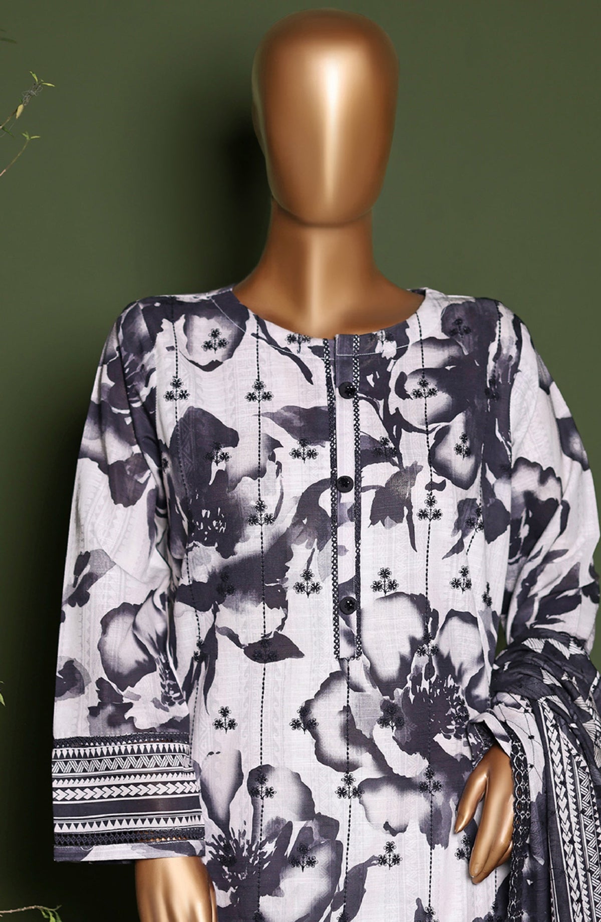 HZ Printkari Embroidered Khaddar Stitched 3 Piece Suit - KPS-3P-2544 Slate Grey - HZ25KHP - Grey - Winter Collection