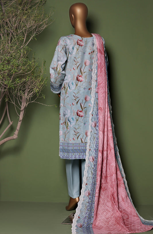 HZ Printkari Embroidered Khaddar Stitched 3 Piece Suit - KPS-3P-2542 Ocean Blue - HZ25KHP - Blue - Winter Collection