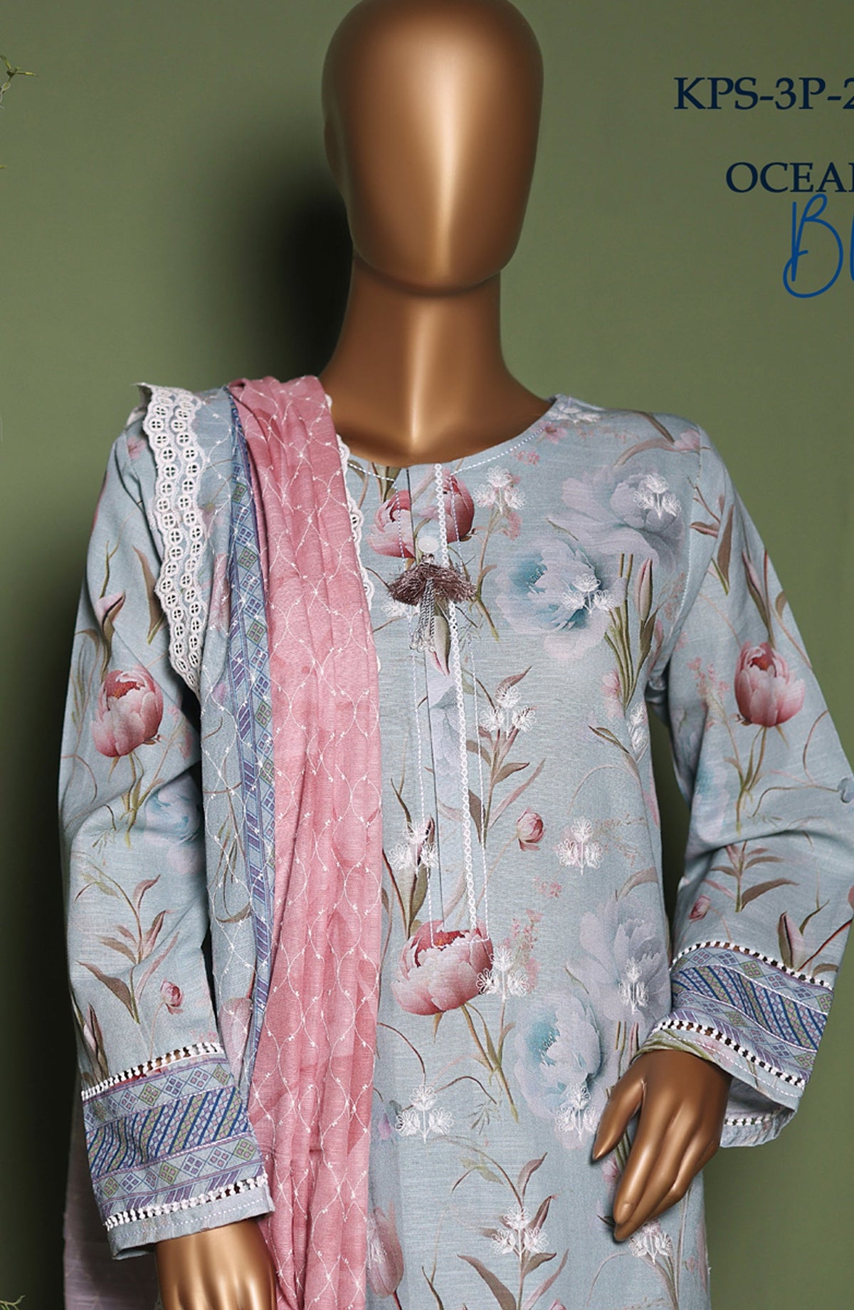 HZ Printkari Embroidered Khaddar Stitched 3 Piece Suit - KPS-3P-2542 Ocean Blue - HZ25KHP - Blue - Winter Collection