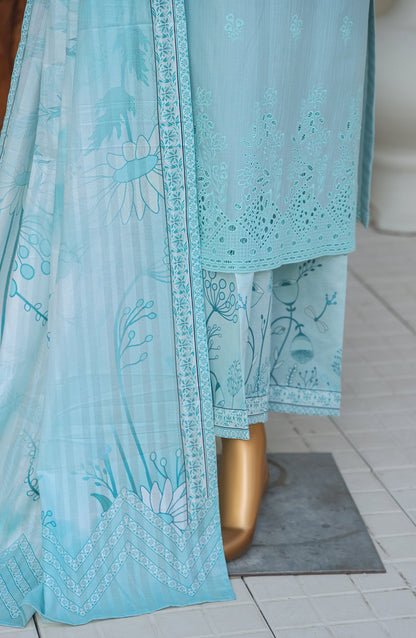 HZ Oriental Embroidered Cotton Lawn Unstitched 3 Piece Suit - D-02 - HZ26ORT - Blue - Summer Collection