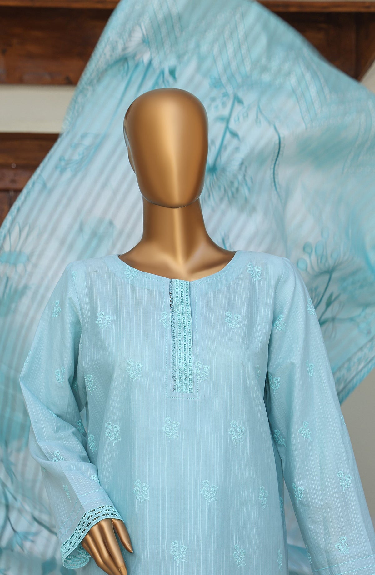 HZ Oriental Embroidered Cotton Lawn Unstitched 3 Piece Suit - D-02 - HZ26ORT - Blue - Summer Collection