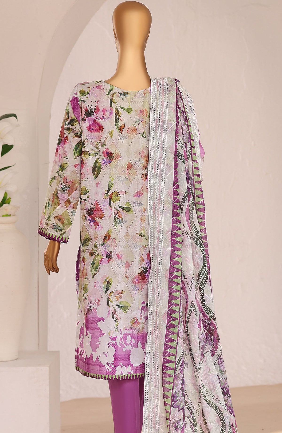 HZ Premium Embroidered Lawn Unstitched 3 Piece Suit - D-09 - HZ26PRMC - Purple - Summer Collection