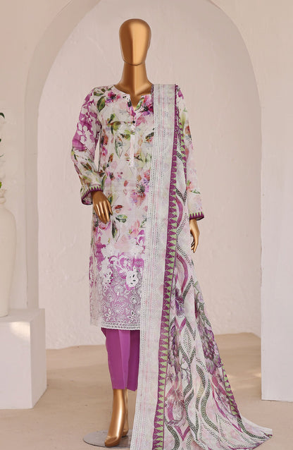 HZ Premium Embroidered Lawn Unstitched 3 Piece Suit - D-09 - HZ26PRMC - Purple - Summer Collection