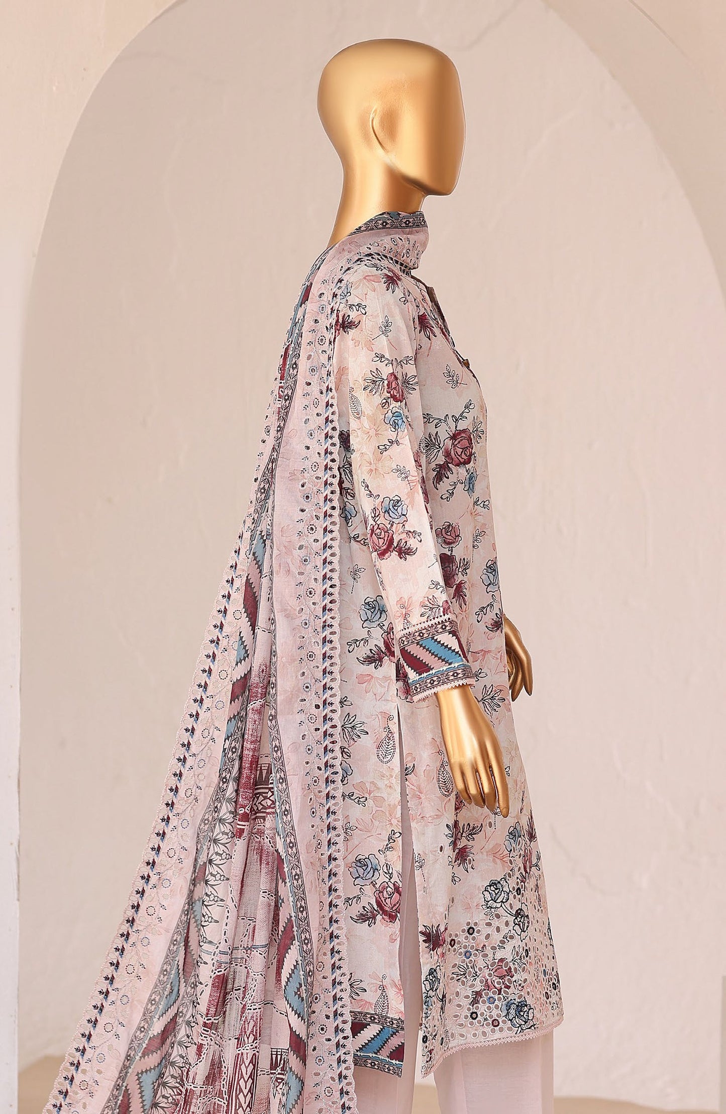 HZ Premium Embroidered Lawn Unstitched 3 Piece Suit - D-08 - HZ26PRMC - White - Summer Collection