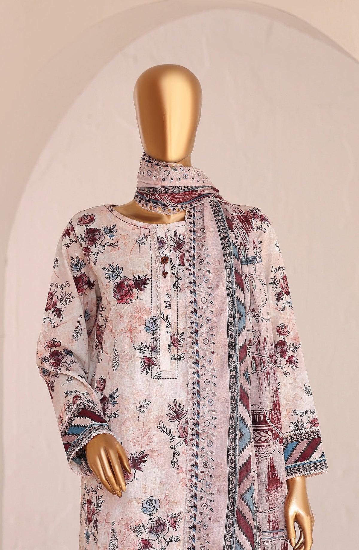 HZ Premium Embroidered Lawn Unstitched 3 Piece Suit - D-08 - HZ26PRMC - White - Summer Collection