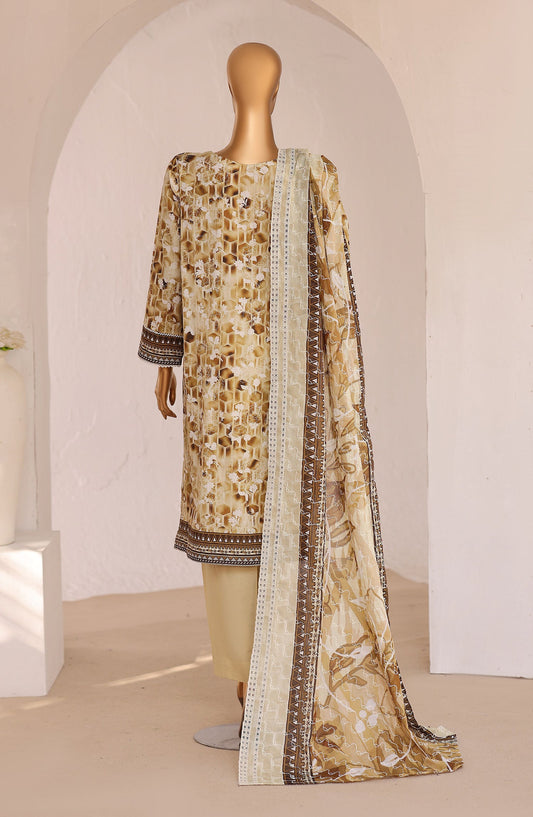 HZ Premium Embroidered Lawn Unstitched 3 Piece Suit - D-04 - HZ26PRMC - Fawn - Summer Collection