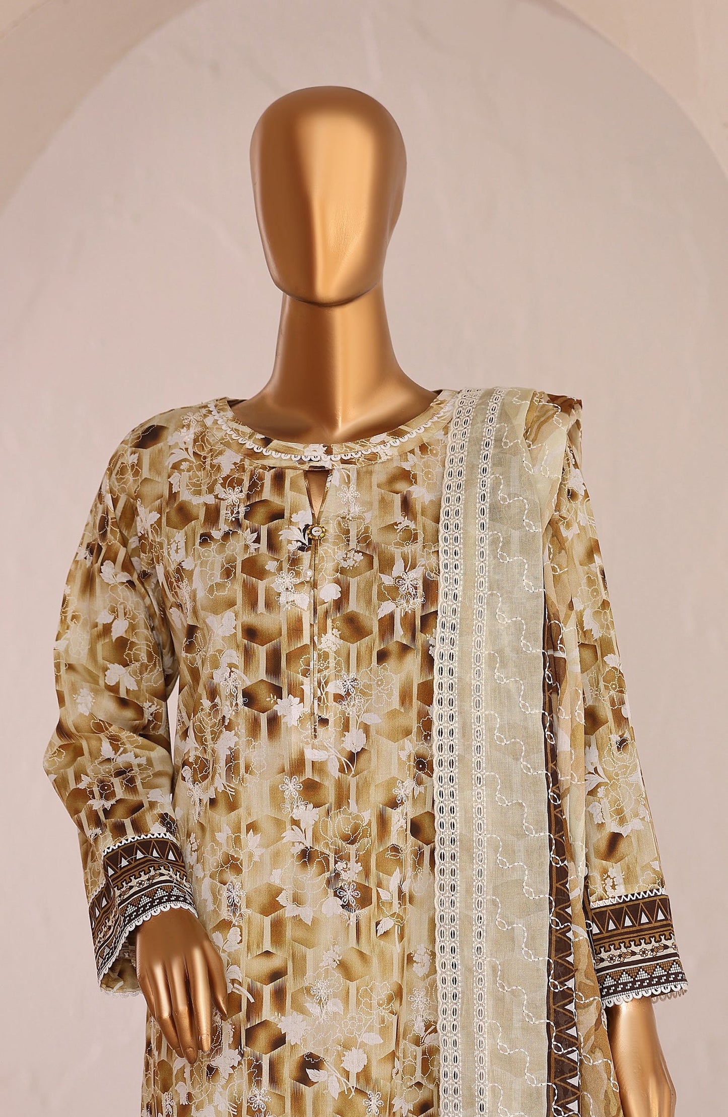 HZ Premium Embroidered Lawn Unstitched 3 Piece Suit - D-04 - HZ26PRMC - Fawn - Summer Collection