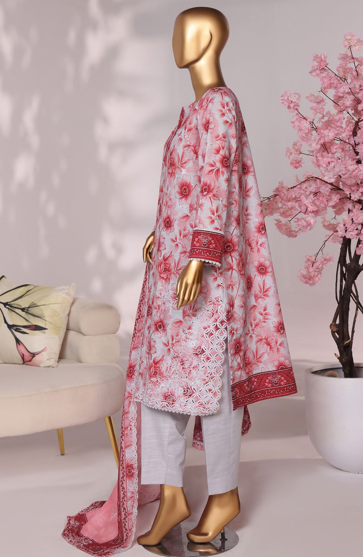 HZ Premium Embroidered Khaddar Unstitched 3 Piece Suit - PKE-3024 - HZ25MIUM - Crimson Aura - Winter Collection