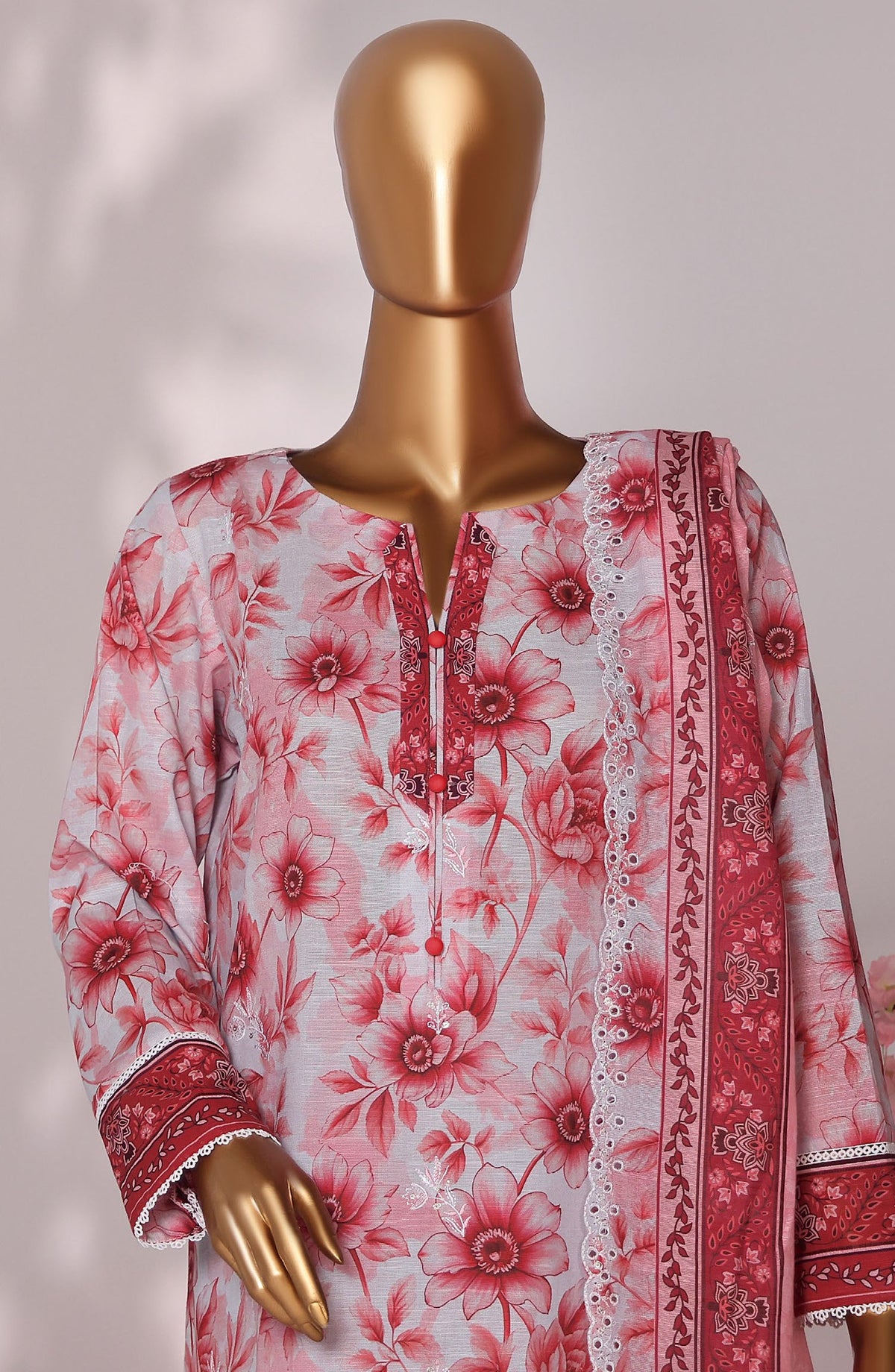 HZ Premium Embroidered Khaddar Unstitched 3 Piece Suit - PKE-3024 - HZ25MIUM - Crimson Aura - Winter Collection