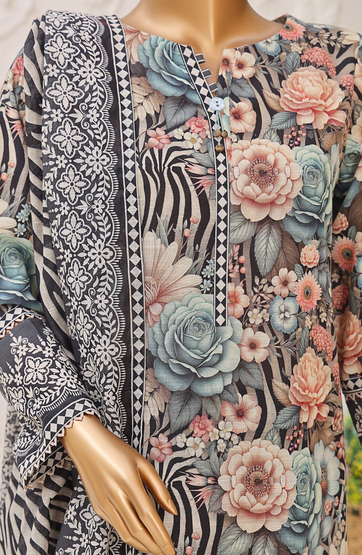 HZ Premium Printed Khaddar Unstitched 3 Piece Suit - PKP-3016 - HZ25UNS - Black - Winter Collection