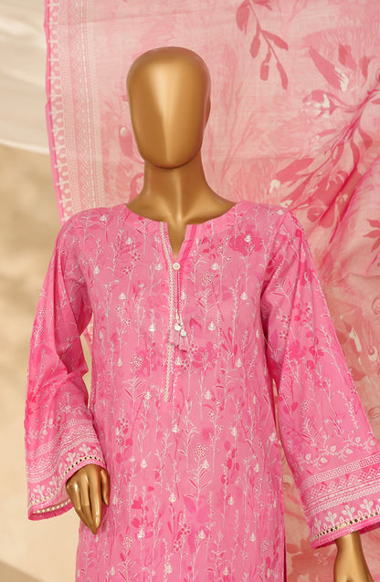HZ Printkari Embroidered Chikankari Cambric Stitched 3 Piece Suit - LPK-3P-523 - HZ25KRI - Pink - Casual Collection
