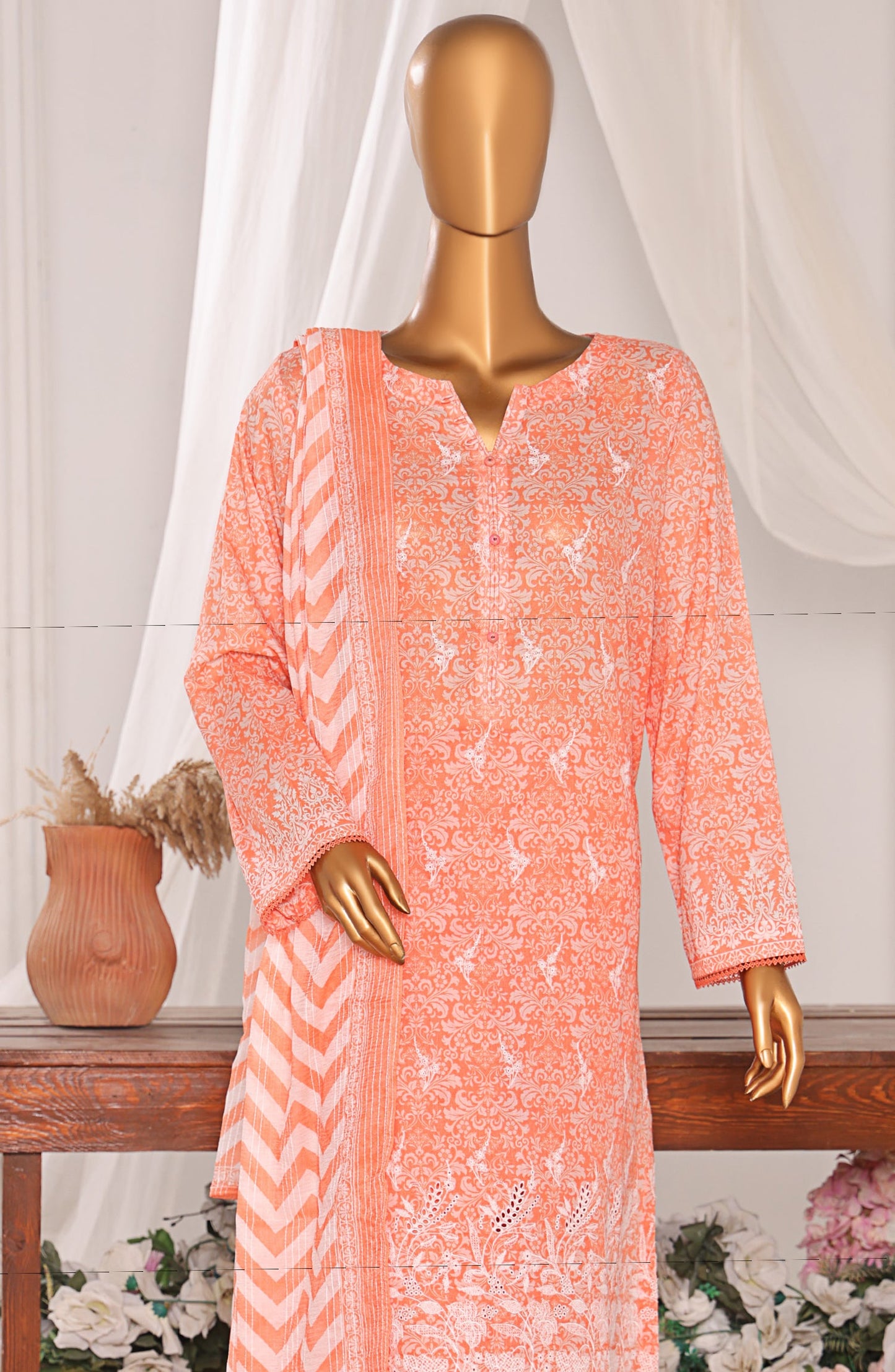 Nakshkari by HZ Textile Embroidered Lawn Unstitched 3 Piece Suit - D-06 NKE-560 - HZ25NKSH - Orange - Summer Collection