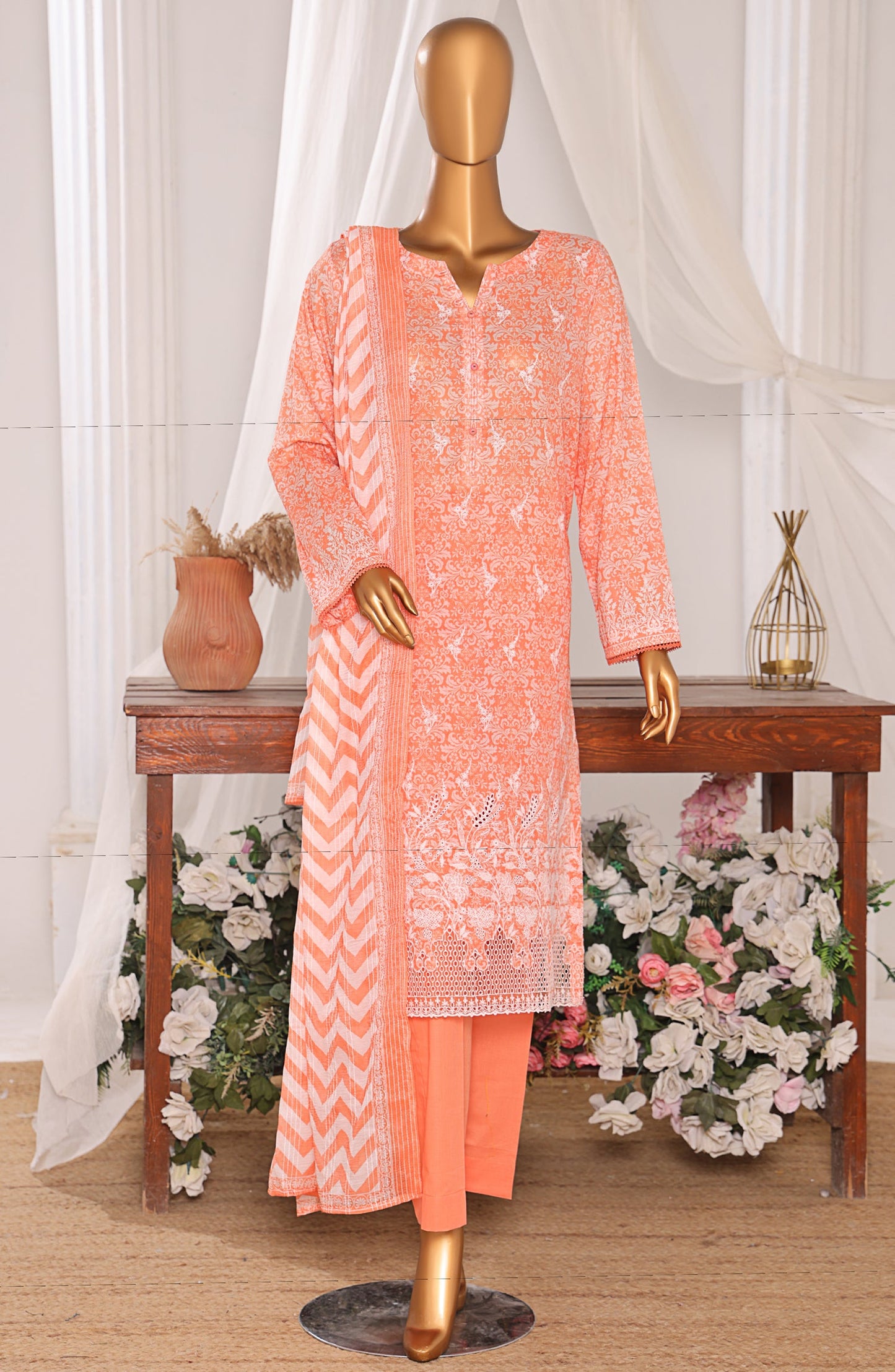 Nakshkari by HZ Textile Embroidered Lawn Unstitched 3 Piece Suit - D-06 NKE-560 - HZ25NKSH - Orange - Summer Collection