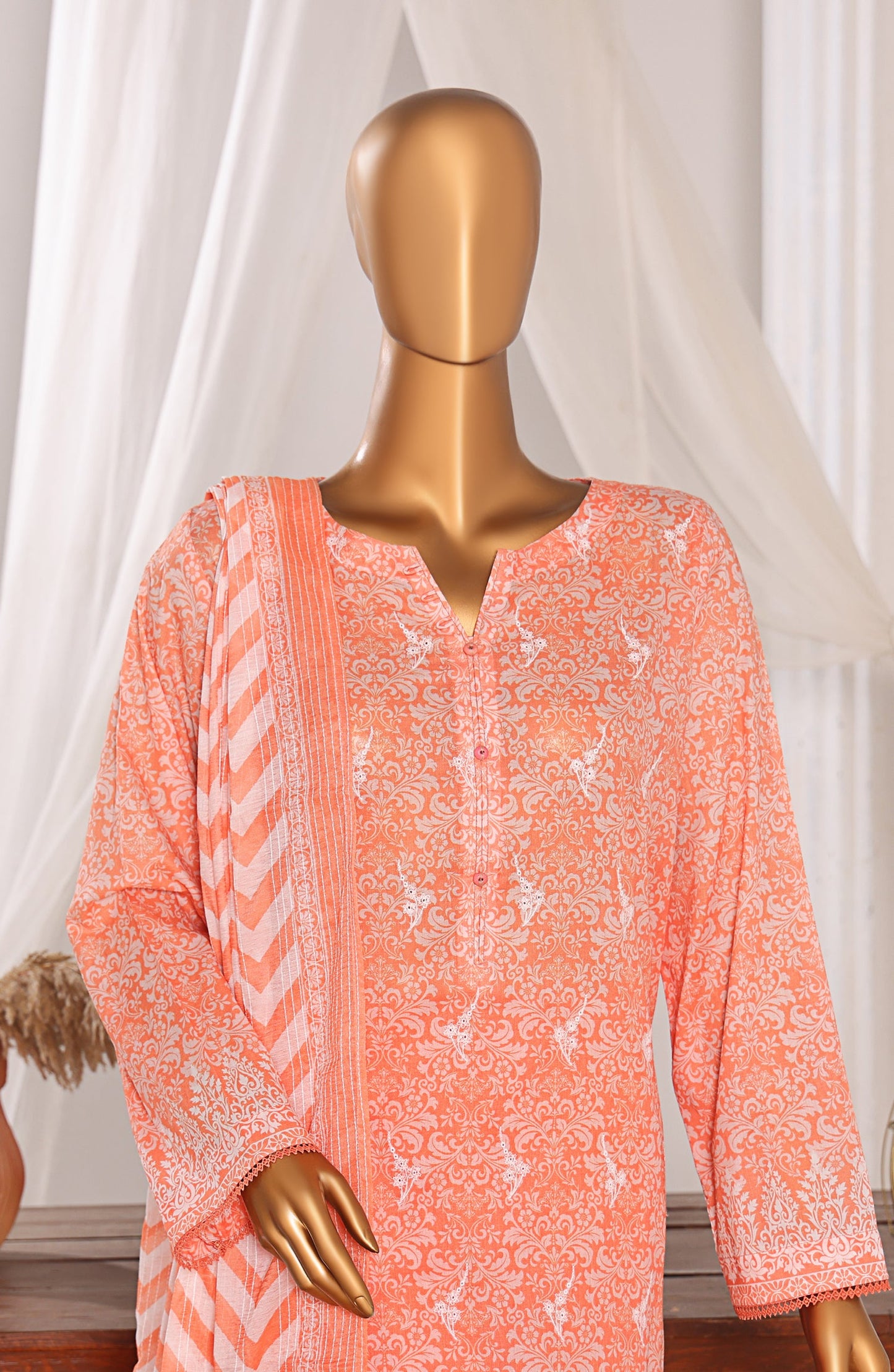 Nakshkari by HZ Textile Embroidered Lawn Unstitched 3 Piece Suit - D-06 NKE-560 - HZ25NKSH - Orange - Summer Collection