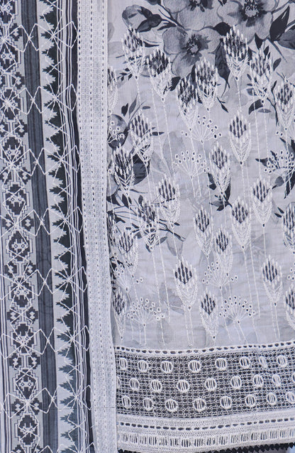 HZ Textile Premium Embroidered Lawn Unstitched 3 Piece Suit - Design-03 - HZ26PMN - White - Summer Collection