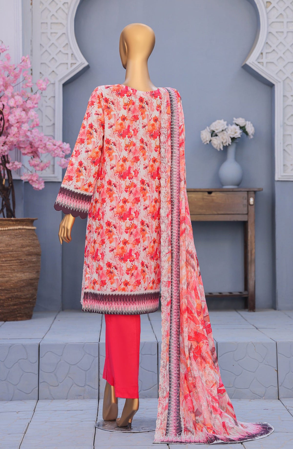HZ Textile Premium Embroidered Lawn Unstitched 3 Piece Suit - Design-01 - HZ26PMN - Pink - Summer Collection