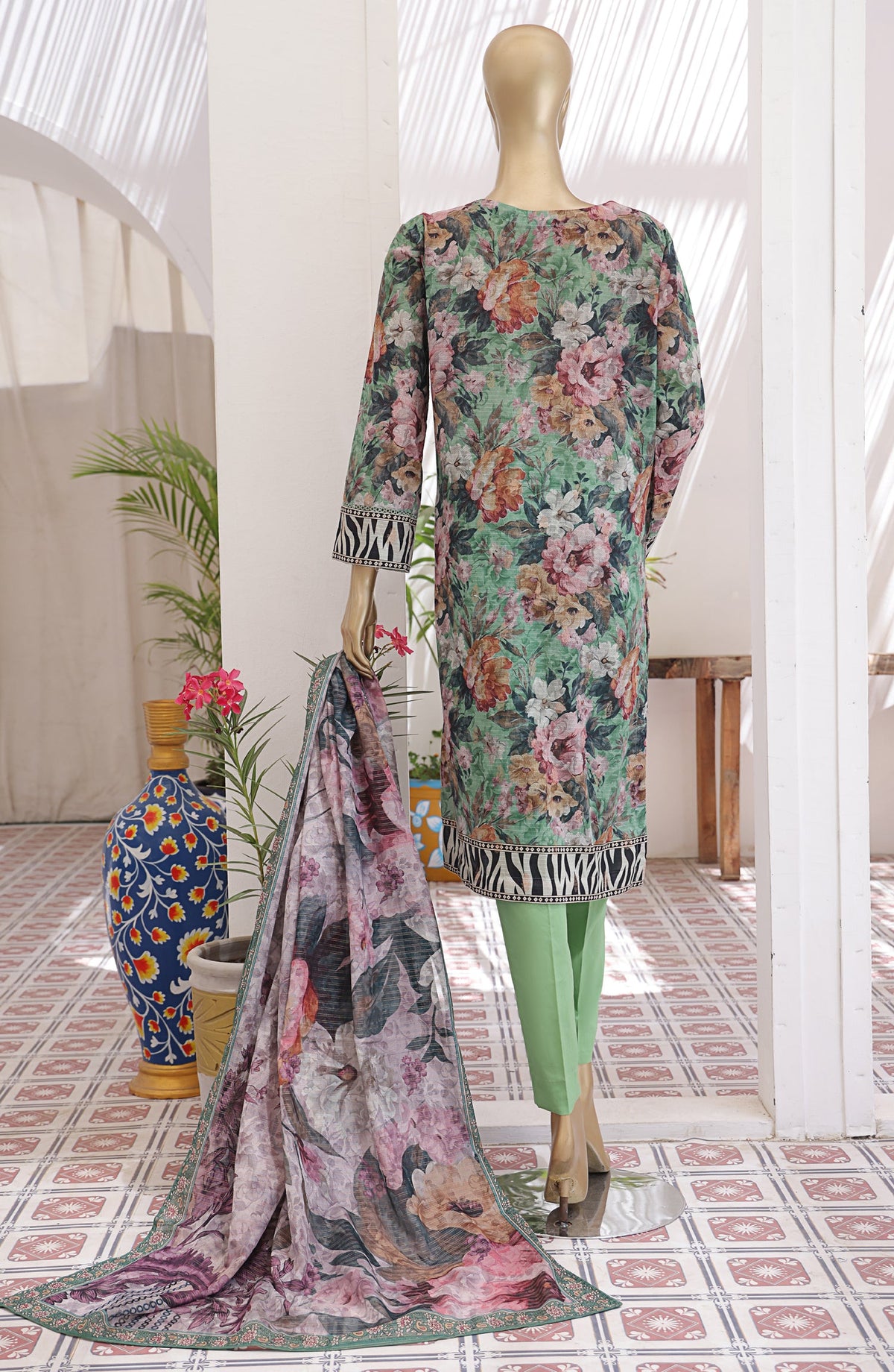 HZ Textile Digital Printed Premium Jacquard Lawn Unstitched 3 Piece Suit - Design-03 - HZ26PJR - Green - Summer Collection