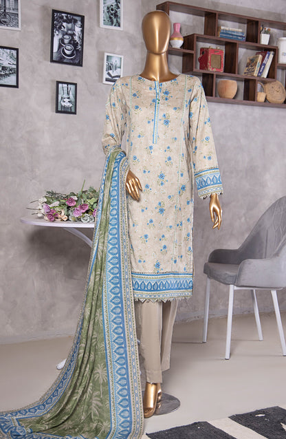 HZ Textile Platinum Digital Printed Lawn Unstitched 3 Piece Suit - PPC-406 - HZ25PLTDP - Beige - Summer Collection