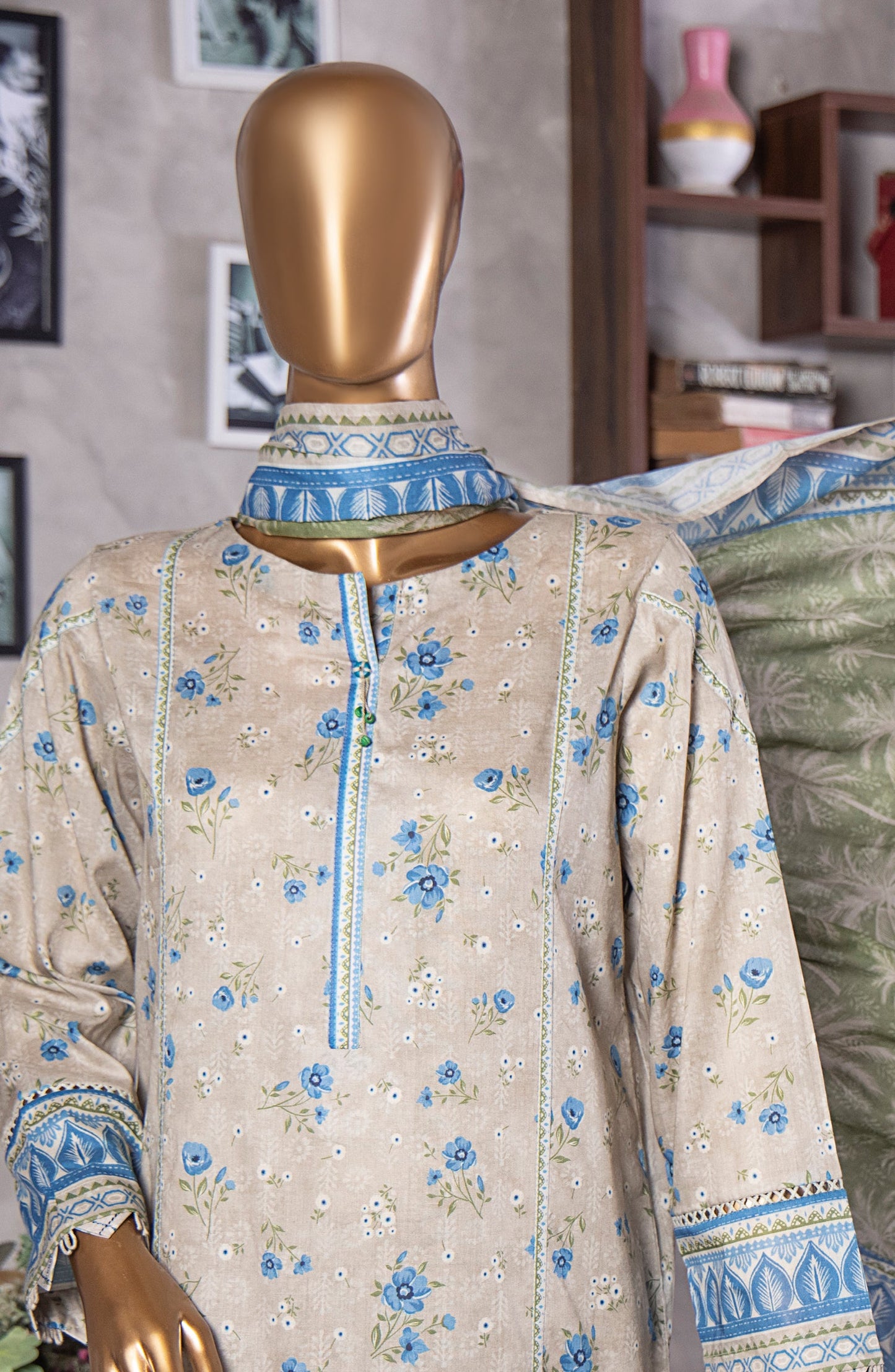HZ Textile Platinum Digital Printed Lawn Unstitched 3 Piece Suit - PPC-406 - HZ25PLTDP - Beige - Summer Collection