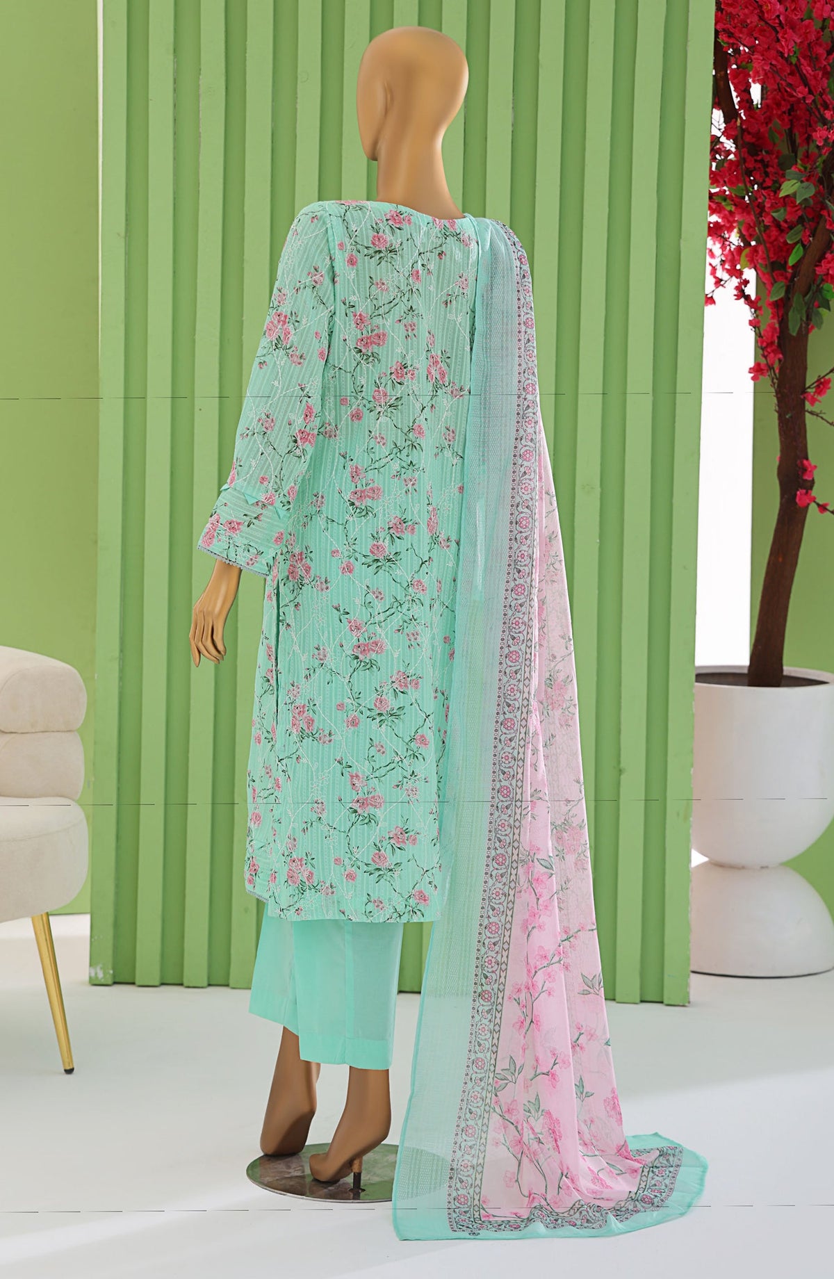 HZ Textiles Dhagakari Embroidered Lawn Unstitched 3 Piece Suit - DNE-104 - HZ26DHG - Sea Green - Summer Collection