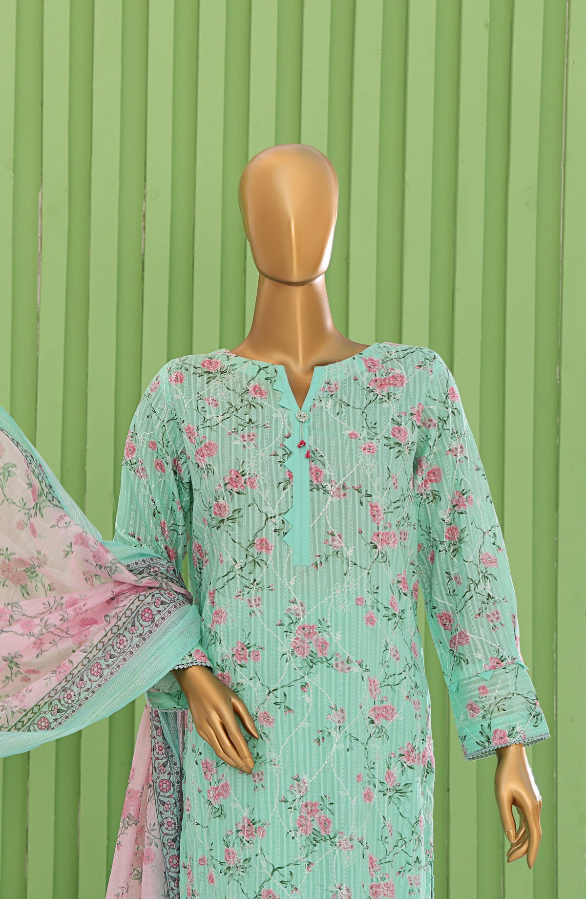 HZ Textiles Dhagakari Embroidered Lawn Unstitched 3 Piece Suit - DNE-104 - HZ26DHG - Sea Green - Summer Collection