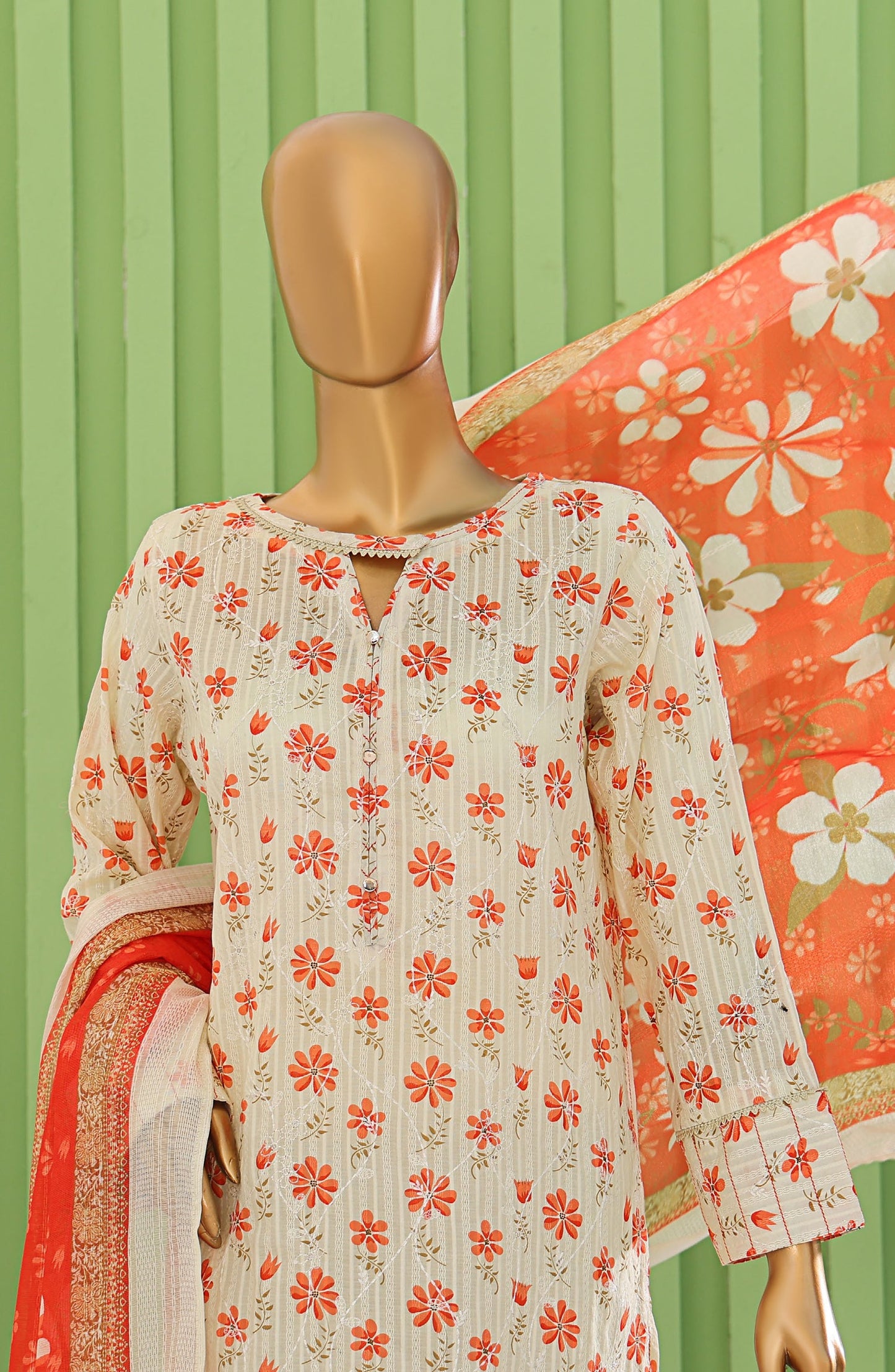 HZ Textiles Dhagakari Embroidered Lawn Unstitched 3 Piece Suit - DNE-101 - HZ26DHG - Fawn - Summer Collection