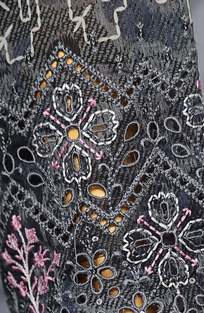 HZ Textiles Elegant Embroidered Lawn Unstitched 3 Piece Suit - D-04 - HZ26GTW - Black - Summer Collection
