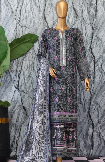 HZ Textiles Elegant Embroidered Lawn Unstitched 3 Piece Suit - D-04 - HZ26GTW - Black - Summer Collection