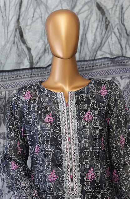 HZ Textiles Elegant Embroidered Lawn Unstitched 3 Piece Suit - D-04 - HZ26GTW - Black - Summer Collection