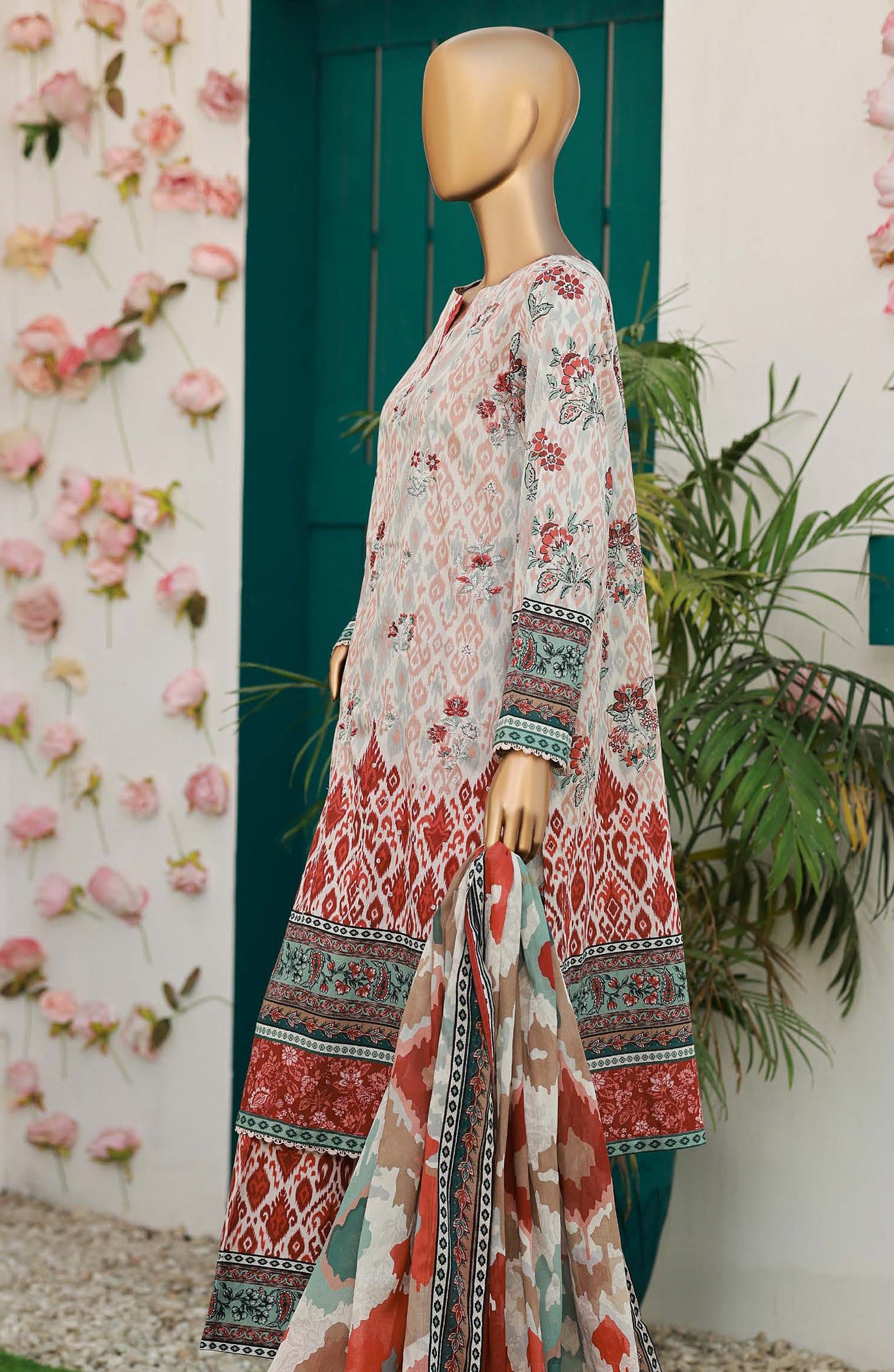 HZ Textiles Elegant Embroidered Lawn Unstitched 3 Piece Suit - Design-10 - HZ26ELGN - Beige - Summer Collection