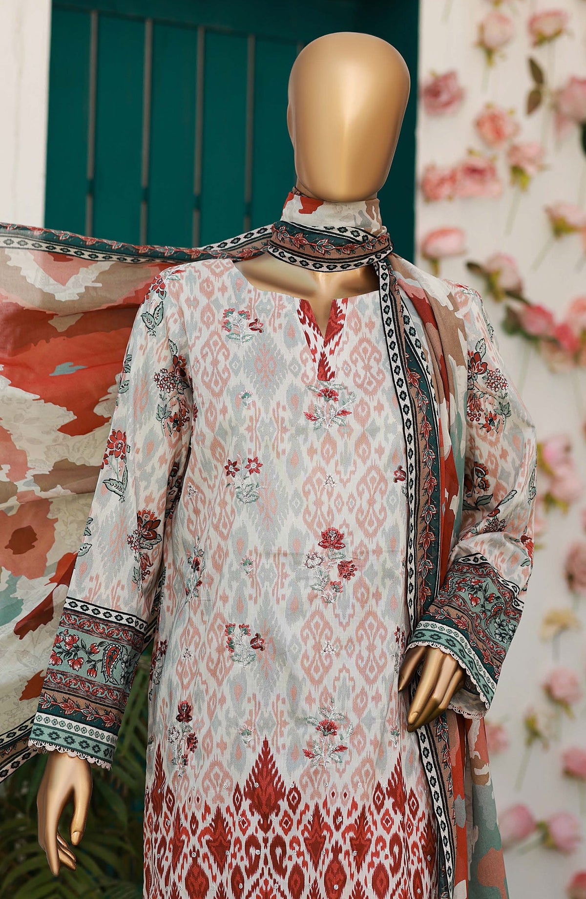 HZ Textiles Elegant Embroidered Lawn Unstitched 3 Piece Suit - Design-10 - HZ26ELGN - Beige - Summer Collection