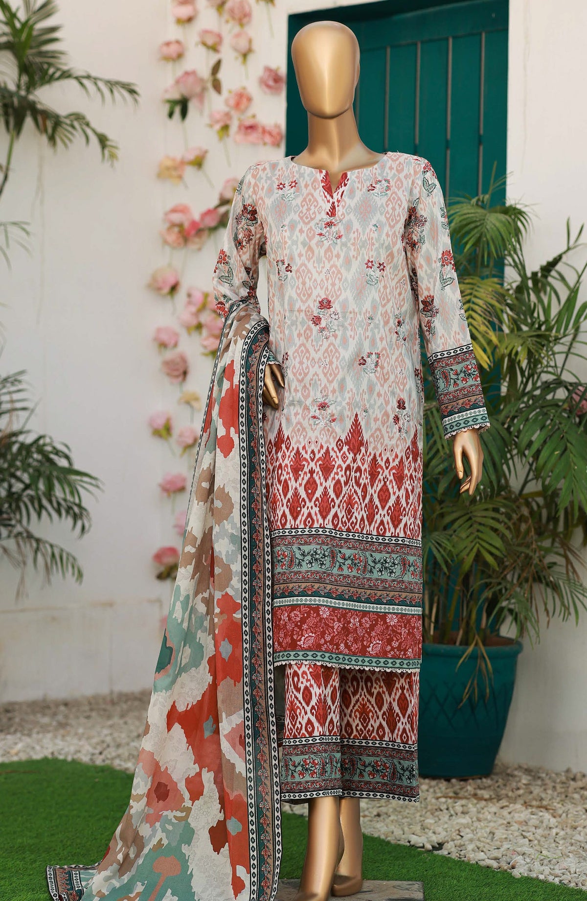 HZ Textiles Elegant Embroidered Lawn Unstitched 3 Piece Suit - Design-10 - HZ26ELGN - Beige - Summer Collection
