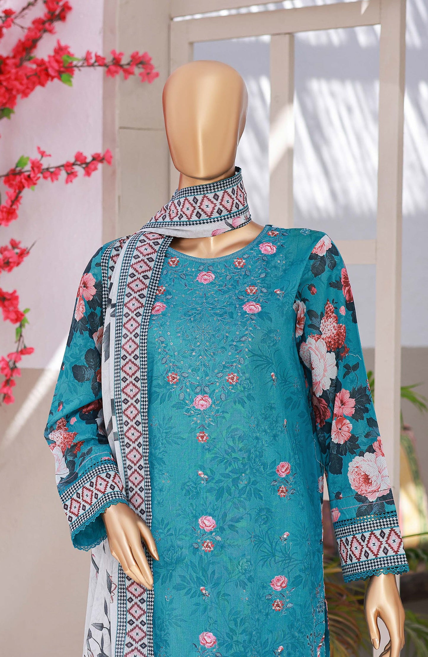 HZ Textiles Elegant Embroidered Lawn Unstitched 3 Piece Suit - Design-04 - HZ26ELGN - Green - Summer Collection