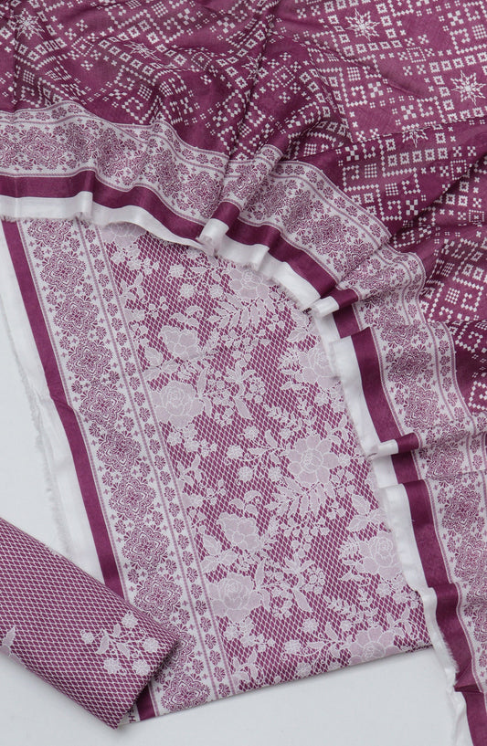 HZ Printed Cambric Unstitched 3 Piece Suit - D-29 - HZ26CMO - Pink - Summer Collection