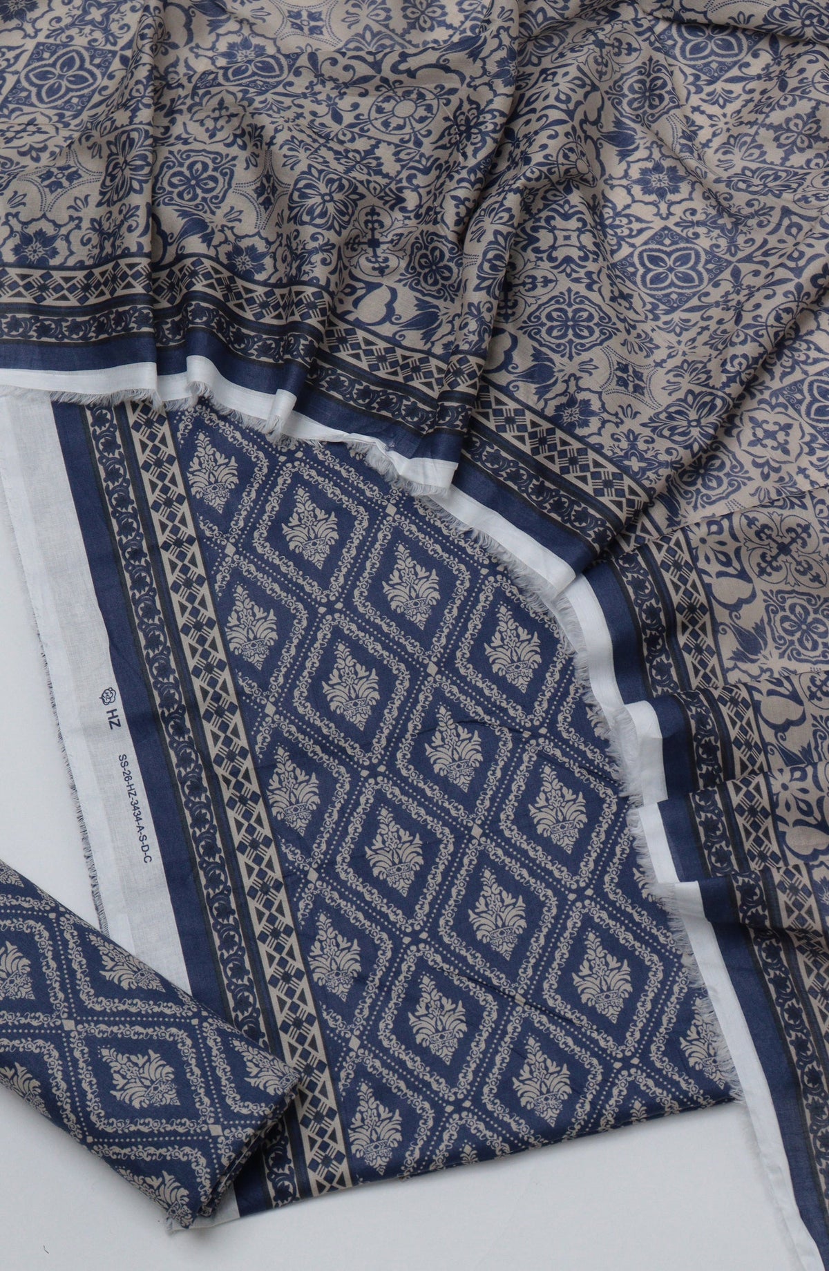 HZ Printed Cambric Unstitched 3 Piece Suit - D-16 - HZ26CMO - Blue - Summer Collection