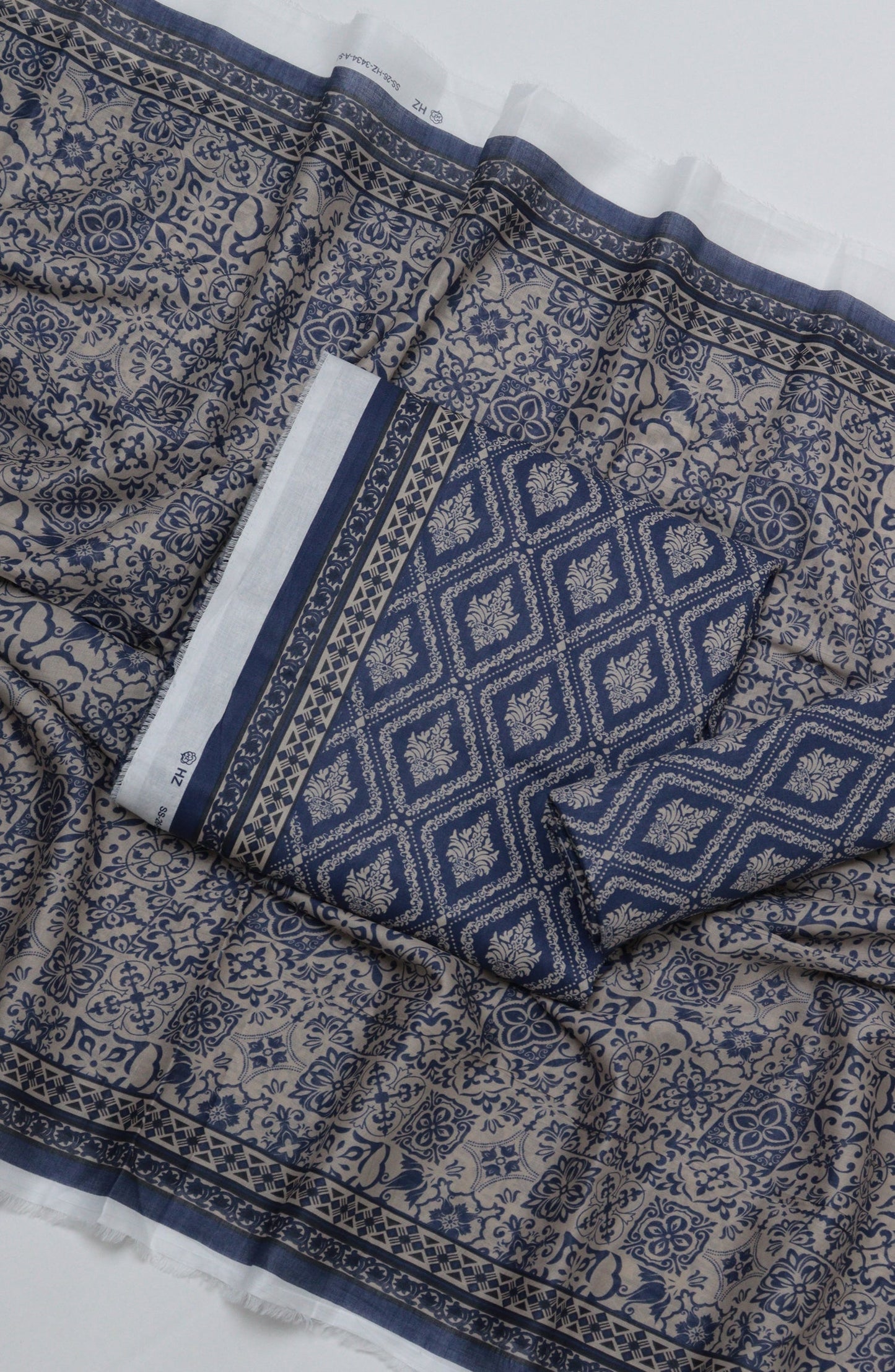 HZ Printed Cambric Unstitched 3 Piece Suit - D-16 - HZ26CMO - Blue - Summer Collection