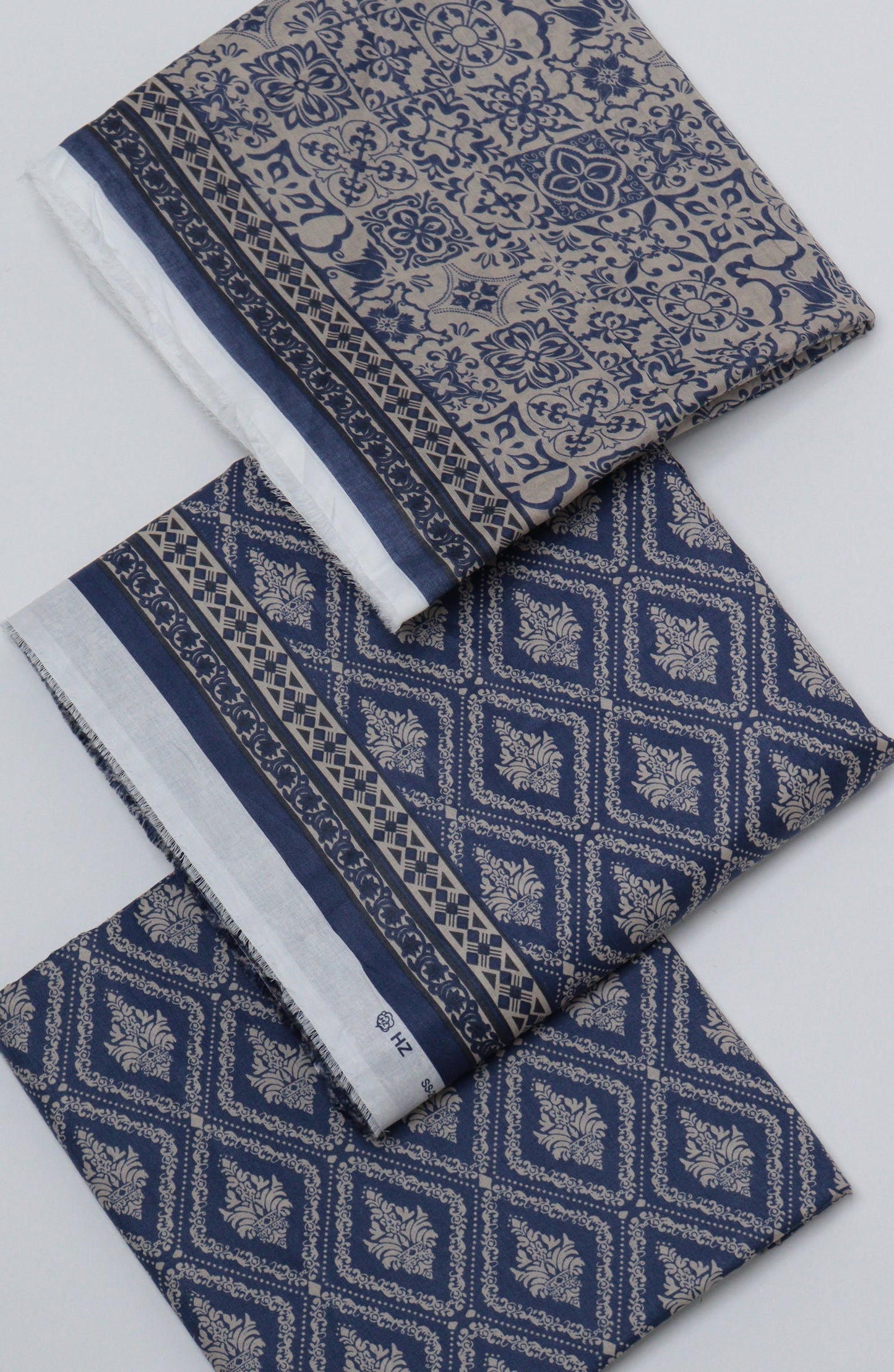HZ Printed Cambric Unstitched 3 Piece Suit - D-16 - HZ26CMO - Blue - Summer Collection